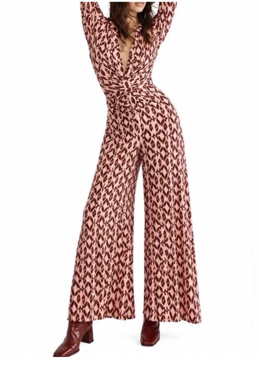 Free People Shayla Wide Leg Jumpsuit Size Medium Button Front Paisley 70s Boho